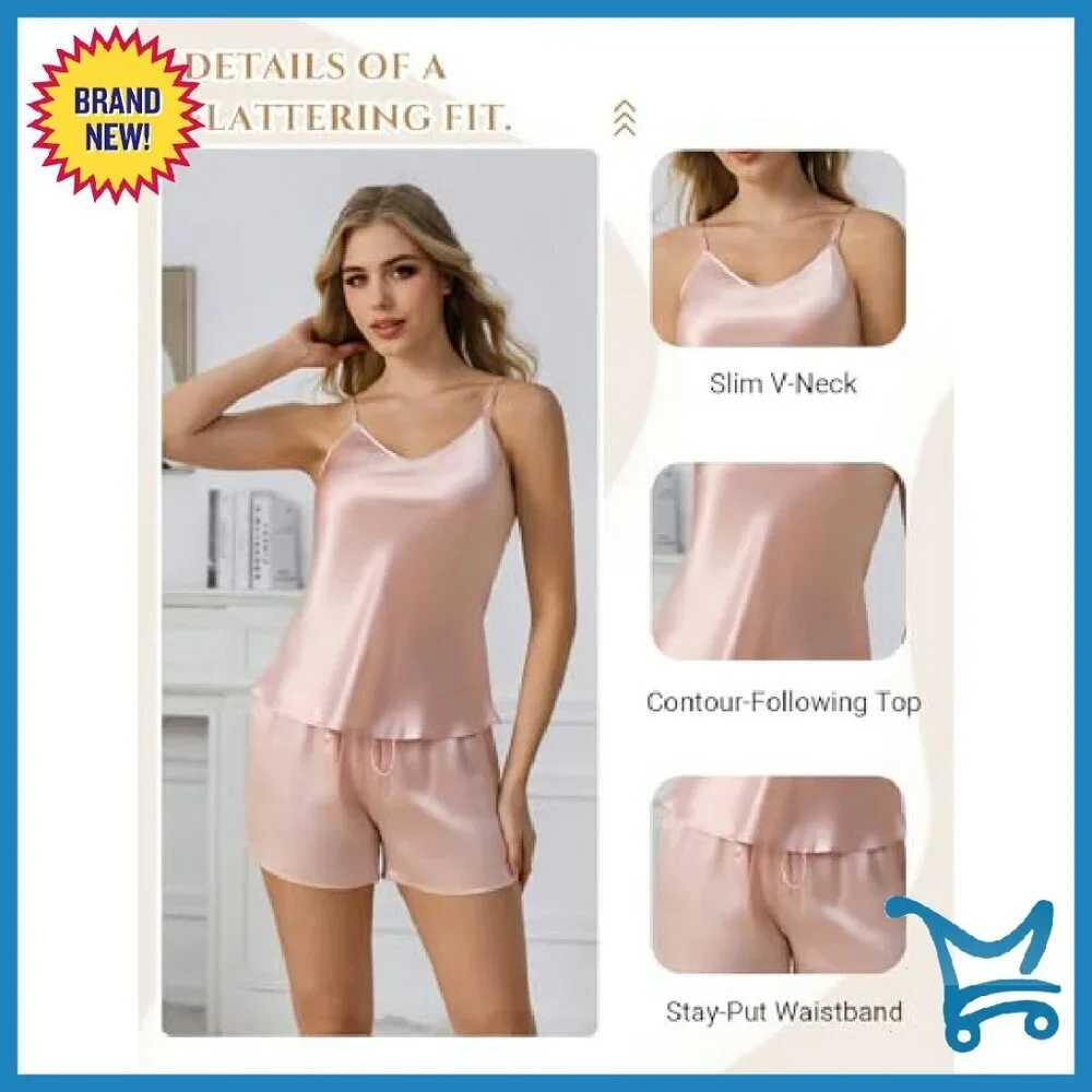 100% Mulberry Silk Pajama Set Adjustable Straps Relaxed Fit